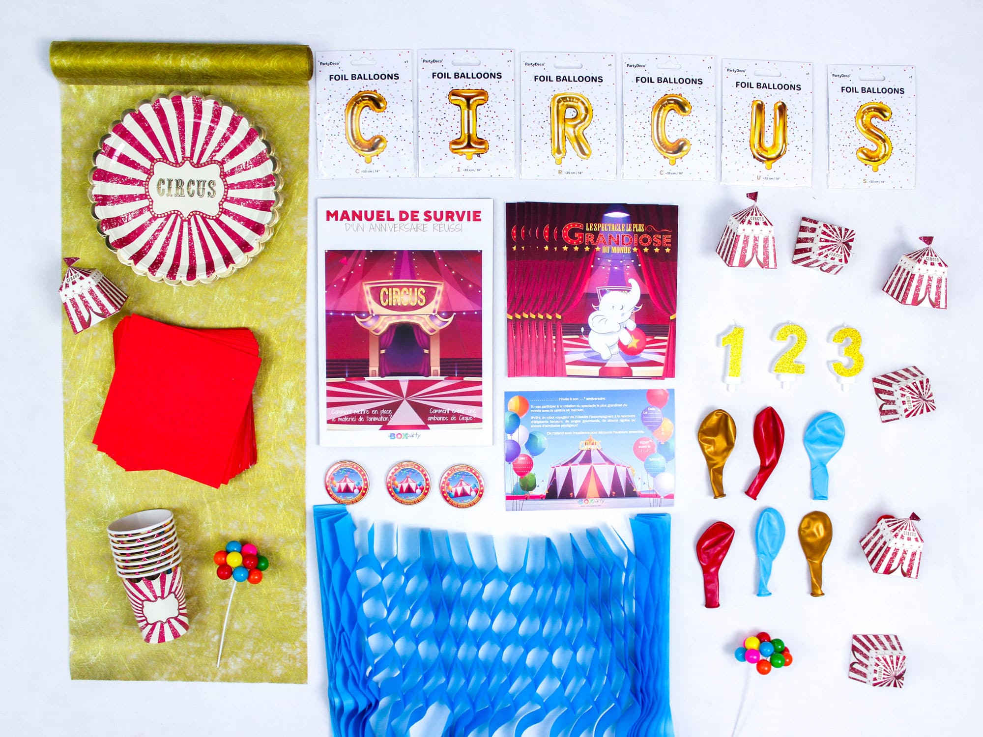 Kit vaisselle et décoration complet pour fête d'anniversaire Cirque